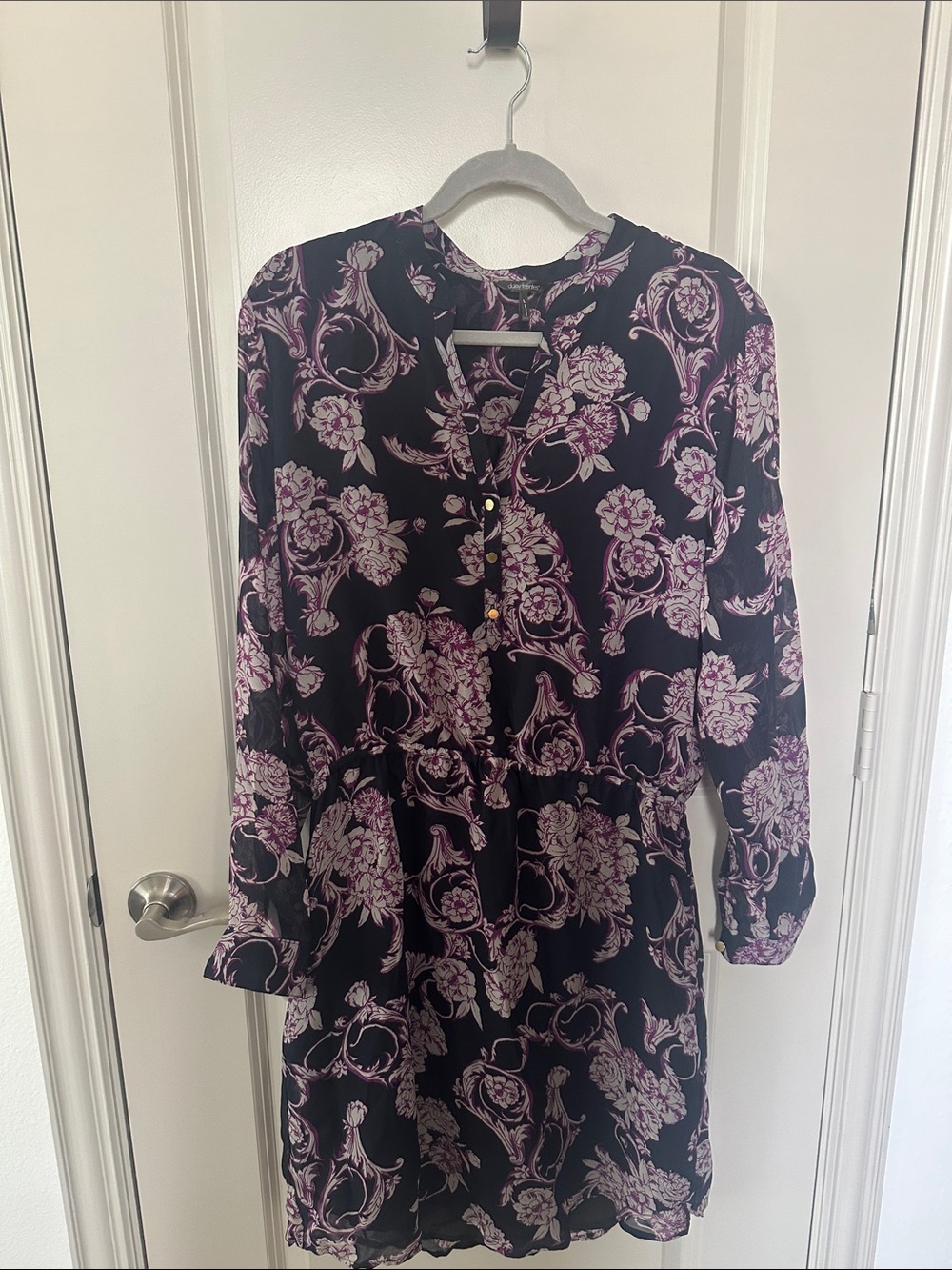 Daisy Fuentes Navy and Purple Floral Blouse